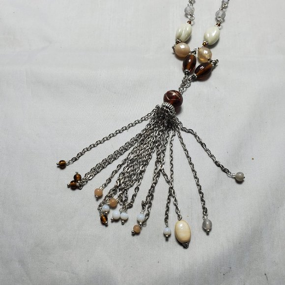 Ali Khan for Mystique natural color stone with silver chain tassel necklace - Picture 6 of 8